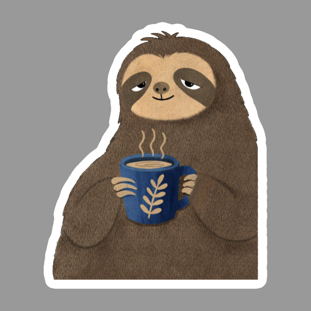 Coffee Sloth Glossy Flexible 3" Magnet | Sophronia on a gray background