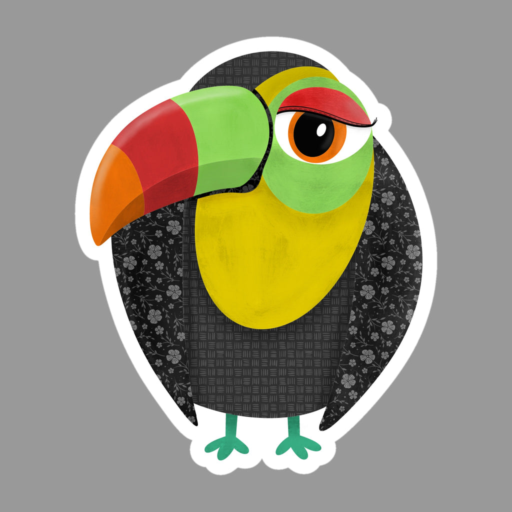 Whimsical Toucan Glossy Flexible 3" Magnet | Tallulah on a gray background