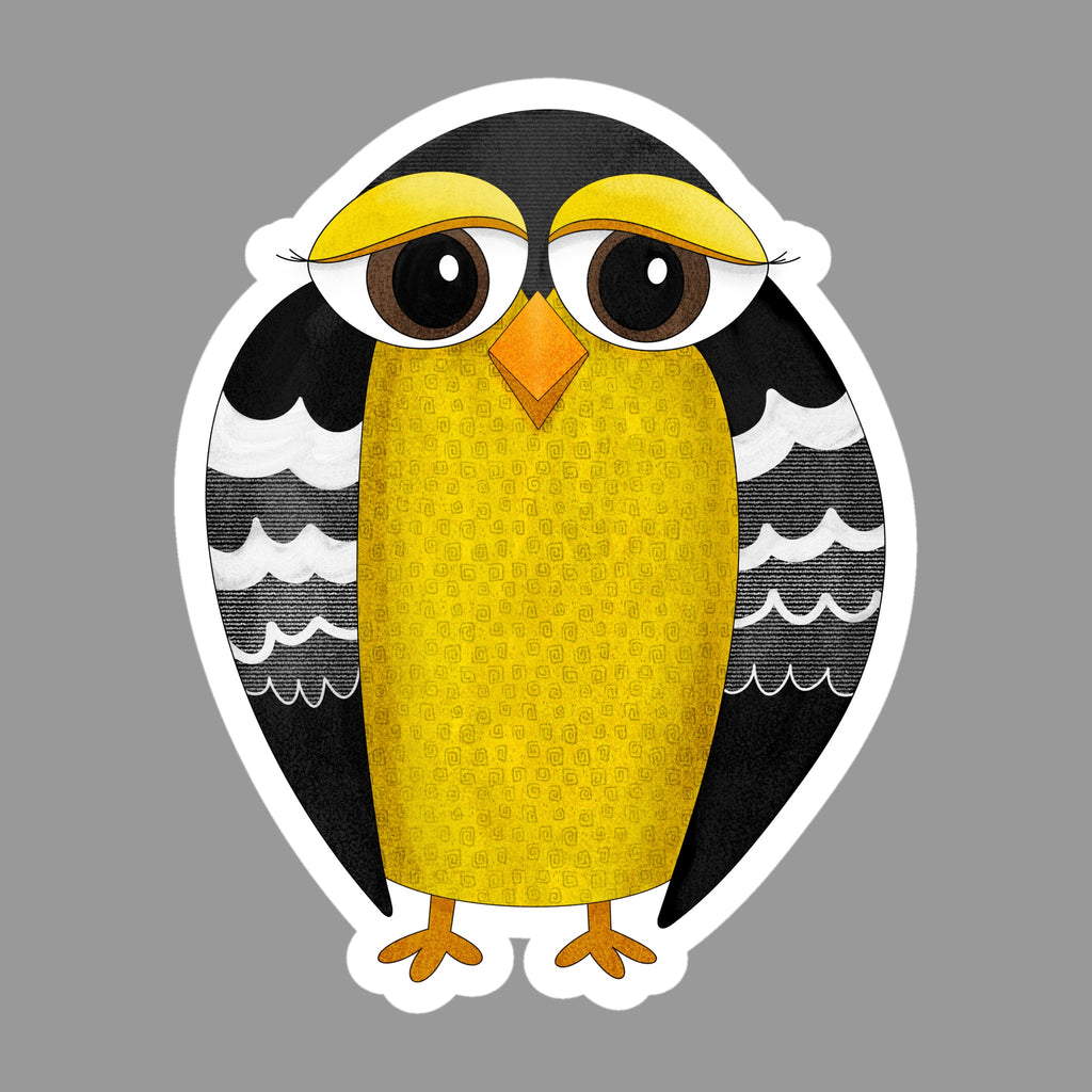 Whimsical Finch Glossy Flexible 3" Magnet | Wilhemina on a gray background
