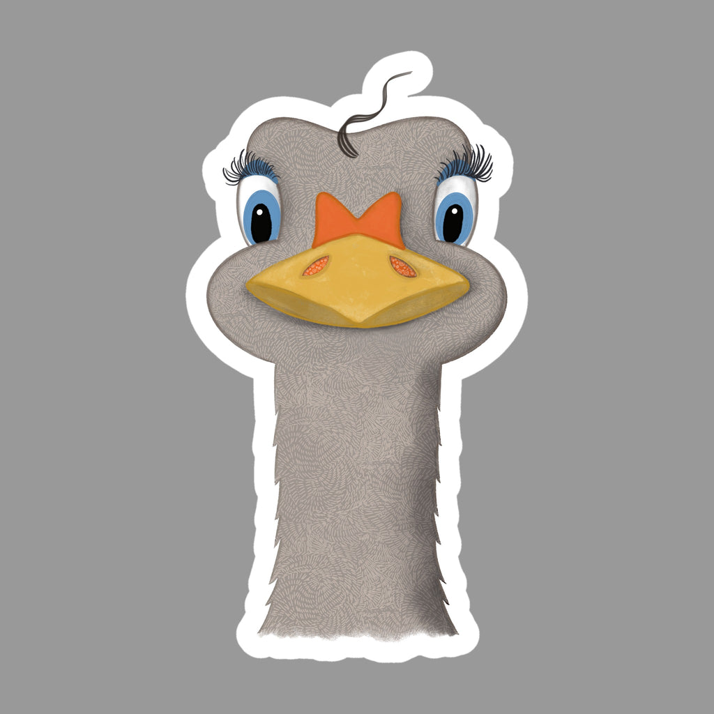 Whimsical Ostrich Glossy Flexible 3" Magnet | Lettie on a gray background