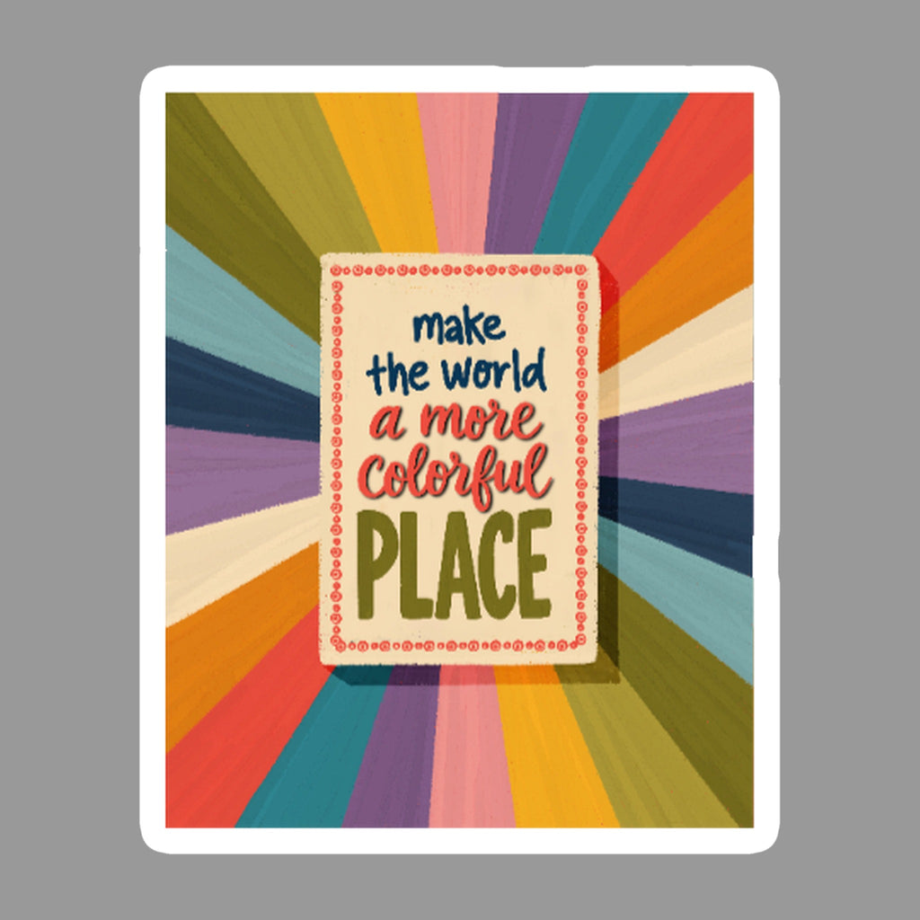 Rainbow Lettering Glossy Flexible 3" Magnet | More Colorful Place on a gray background