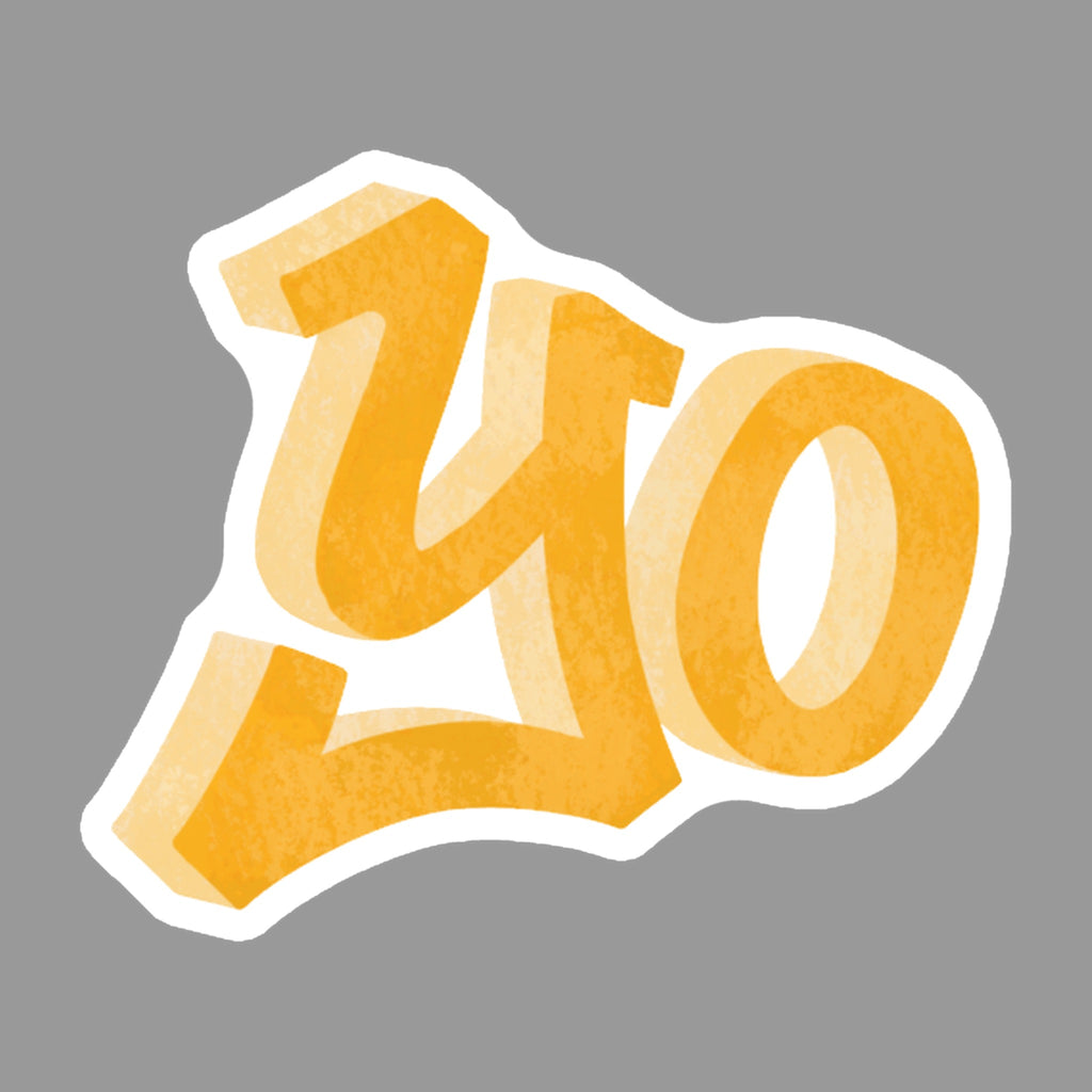 Yellow Lettering Glossy Flexible 3" Magnet | Yo on a gray background