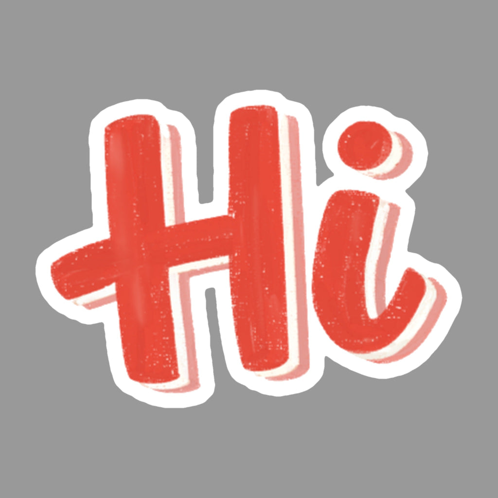 Red Lettering Glossy Flexible 3" Magnet | Hi on a gray background