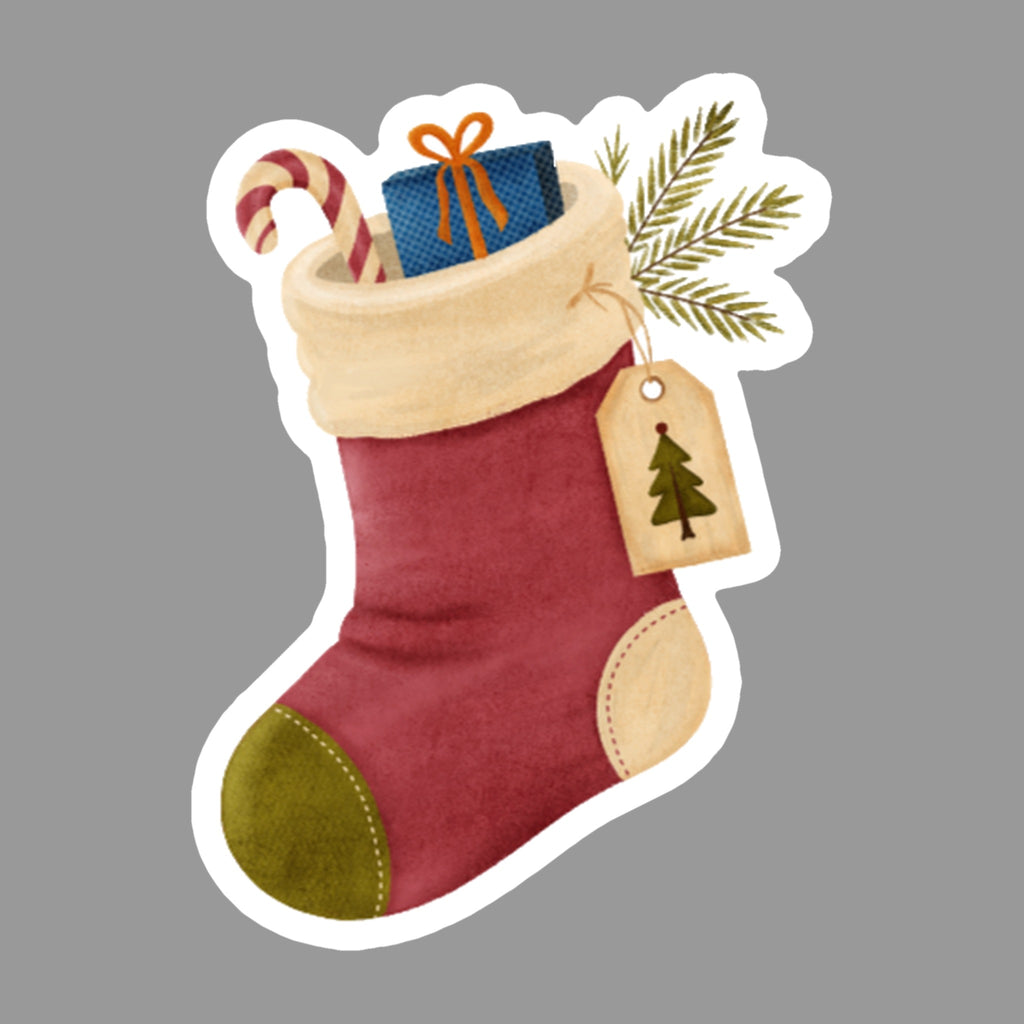 Christmas Stocking Glossy Flexible 3" Magnet | Stocking on a gray background