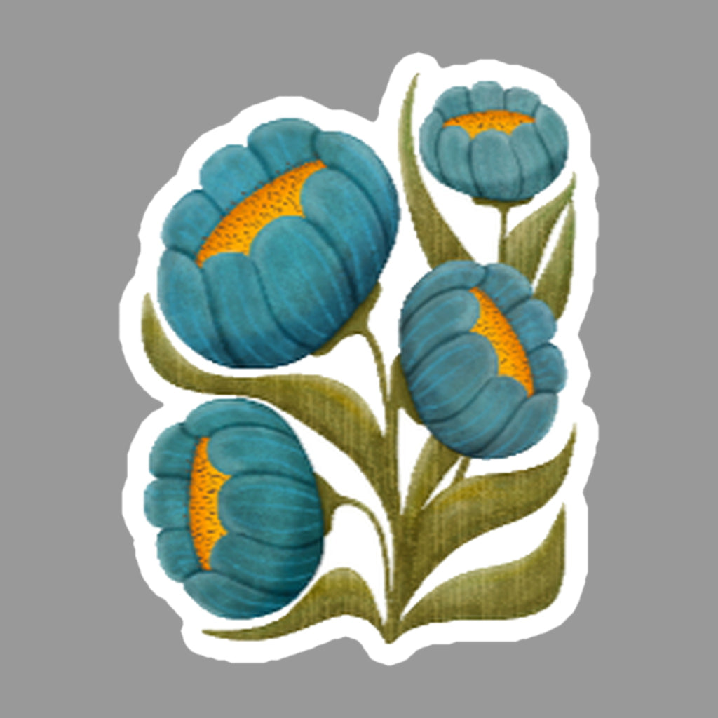 Blue Floral Glossy Flexible 3" Magnet | Blue Hour on a gray background