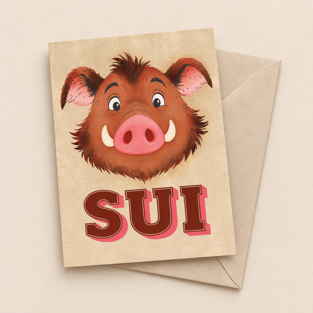 Sooie Arkansas hog card with white envelope on a beige background